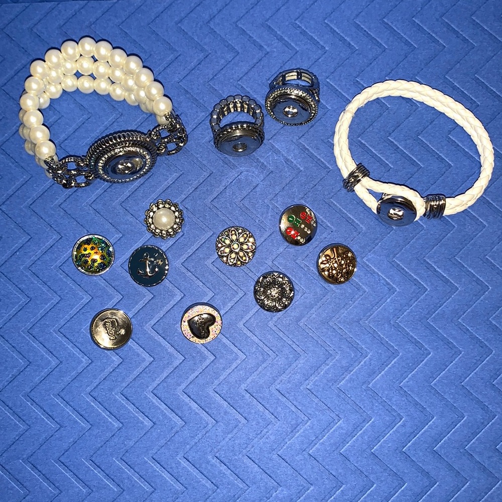 Set of magnolia Vine bracelets and rings with snap ons